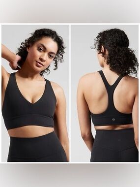Athleta | Size L Transcend Plunge Bra A-C Black Sports Bra Yoga Workout V-neck